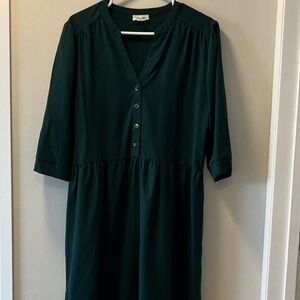 Dark Green Button-Front Women's Dress